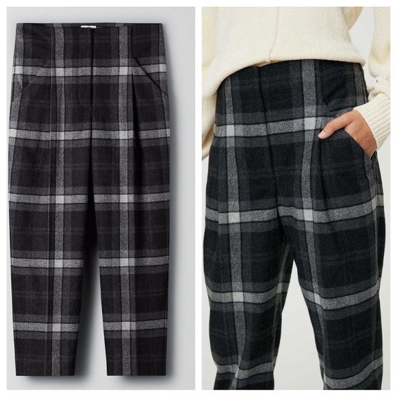 Aritzia Wilfred Chambery Check Plaid Pants Trousers SZ 00 Virgin Wool Gray Black - Picture 13 of 15